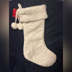 Ashland Christmas Stocking Unisex OS White New Quilted Faux Fur‎ Pom Poms
